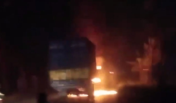 Covered van set on fire in Feni