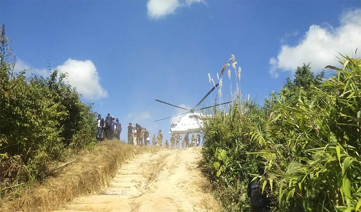 Voting equipment being sent to 18 remote centers in Rangamati  by helicopter