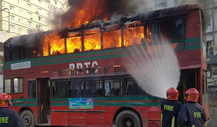 BRTC bus set on fire at Mirpur