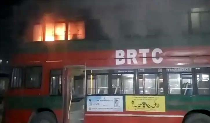 BRTC bus set on fire at Abdullahpur