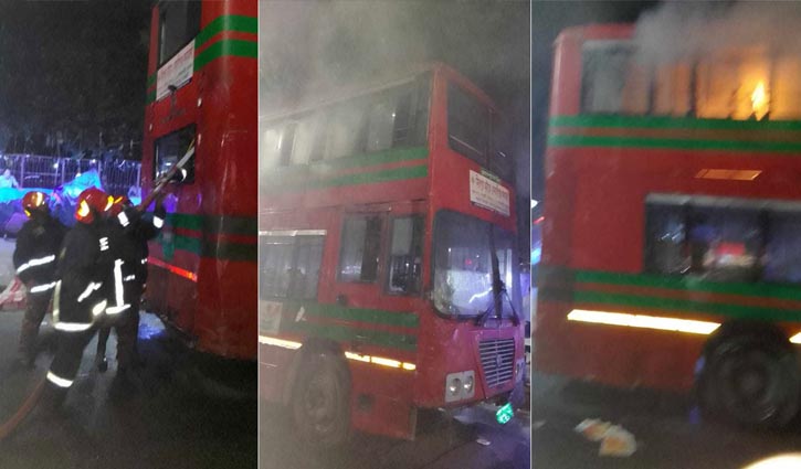 BRTC bus set on fire at Mirpur