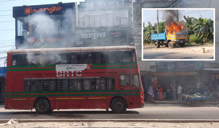 BRTC double-decker bus, truck set ablaze in Gazipur