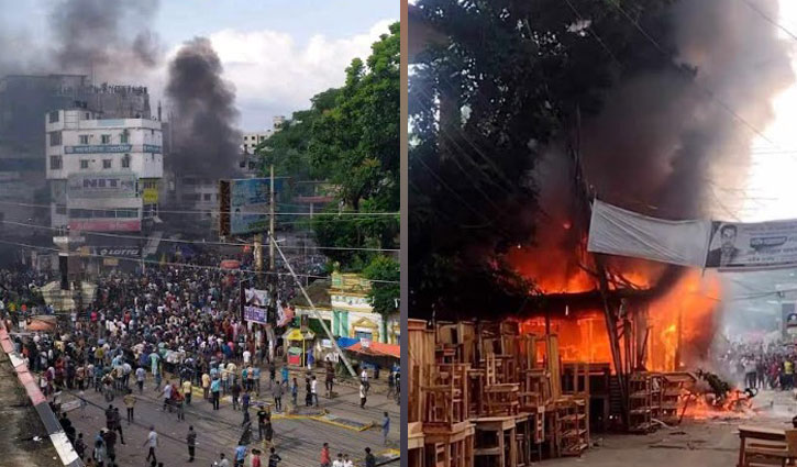 সাতমাথা পুলিশের দখলে, আ.লীগ কার্যালয়ে আগুন, বিজিবি মোতায়েন