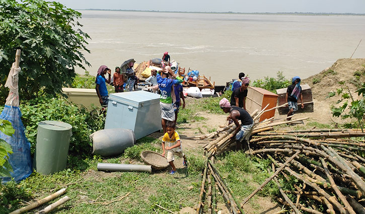 আগ্রাসী পদ্মার ভাঙনে নদীর তীরবর্তী মানুষ আতঙ্কে