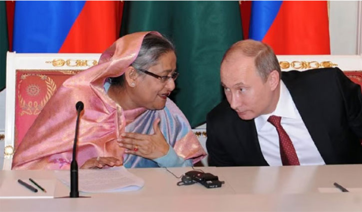 Sheikh Hasina greets Vladimir Putin