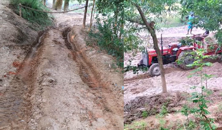 বাঁধ কেটে বালু বিক্রি, বাড়িঘর-ফসল হুমকিতে